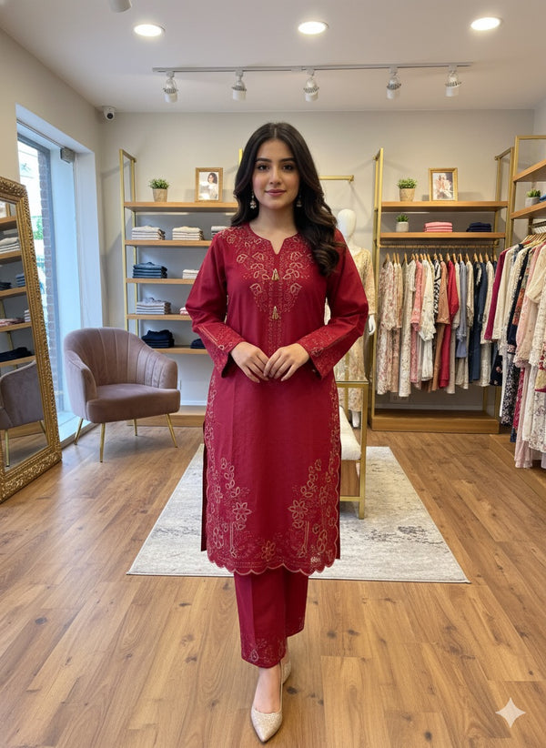 Chic  Red-Wine Lace Dress – Luxury Ready to Wear